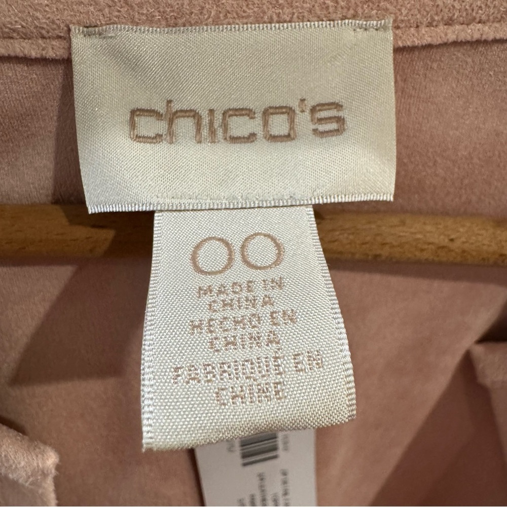 NWT Chicos Petal Pink Faux Suede Open Jacket Cardigan Side Zip Detail size 00 - Picture 5 of 6